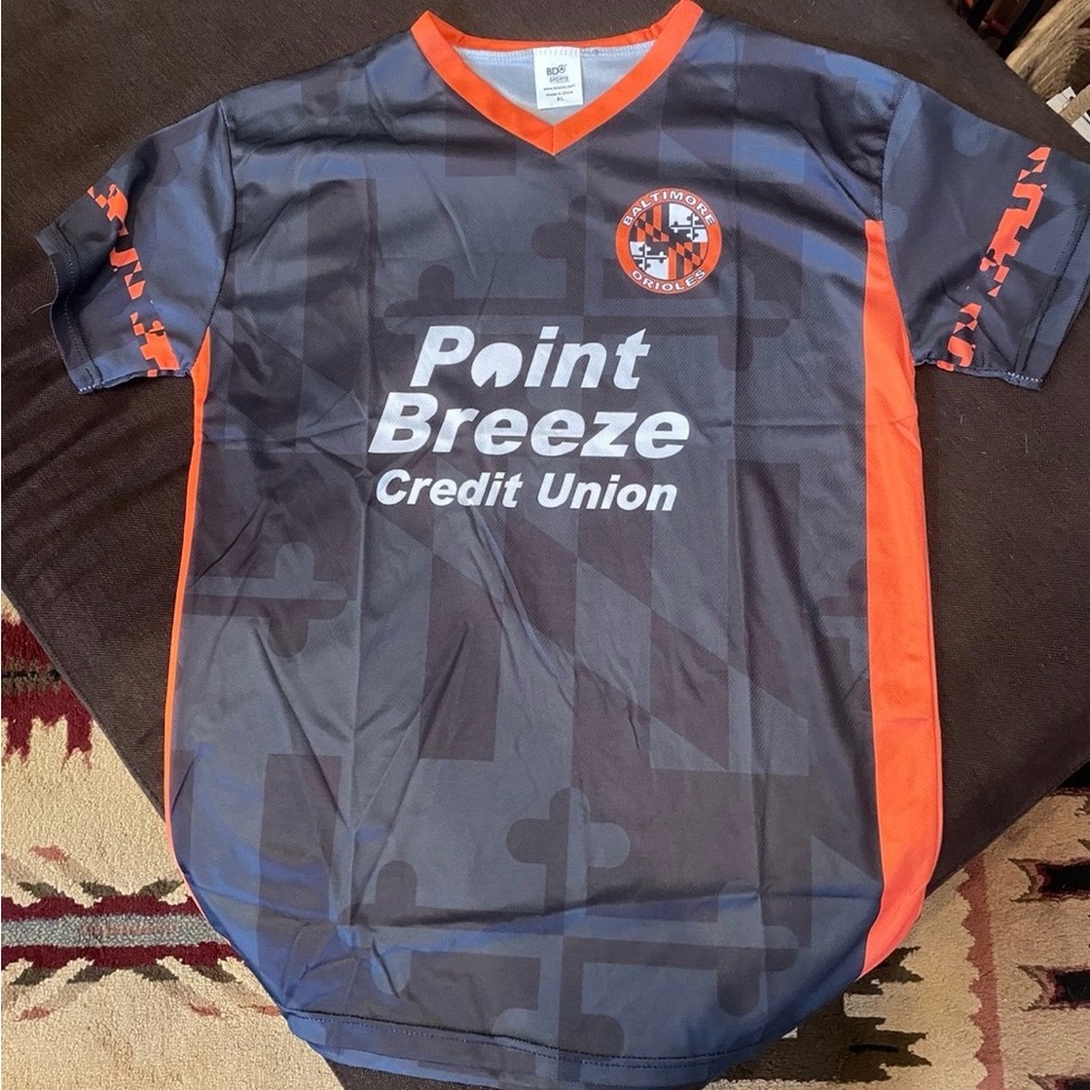 Baltimore Orioles Point Breeze Credit Union Athletic Jersey - Navy & Orange